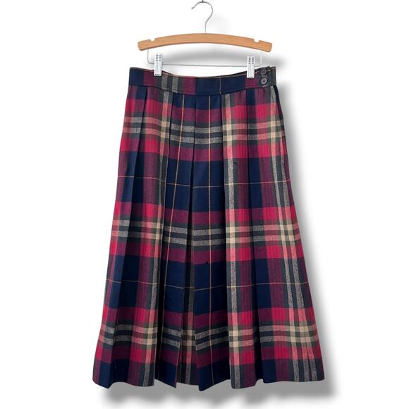 Evan-Picone Vintage Skirt Women’s Size 10 (4-6) Red Plaid Pleated Wool Lined USA - Picture 1 of 14